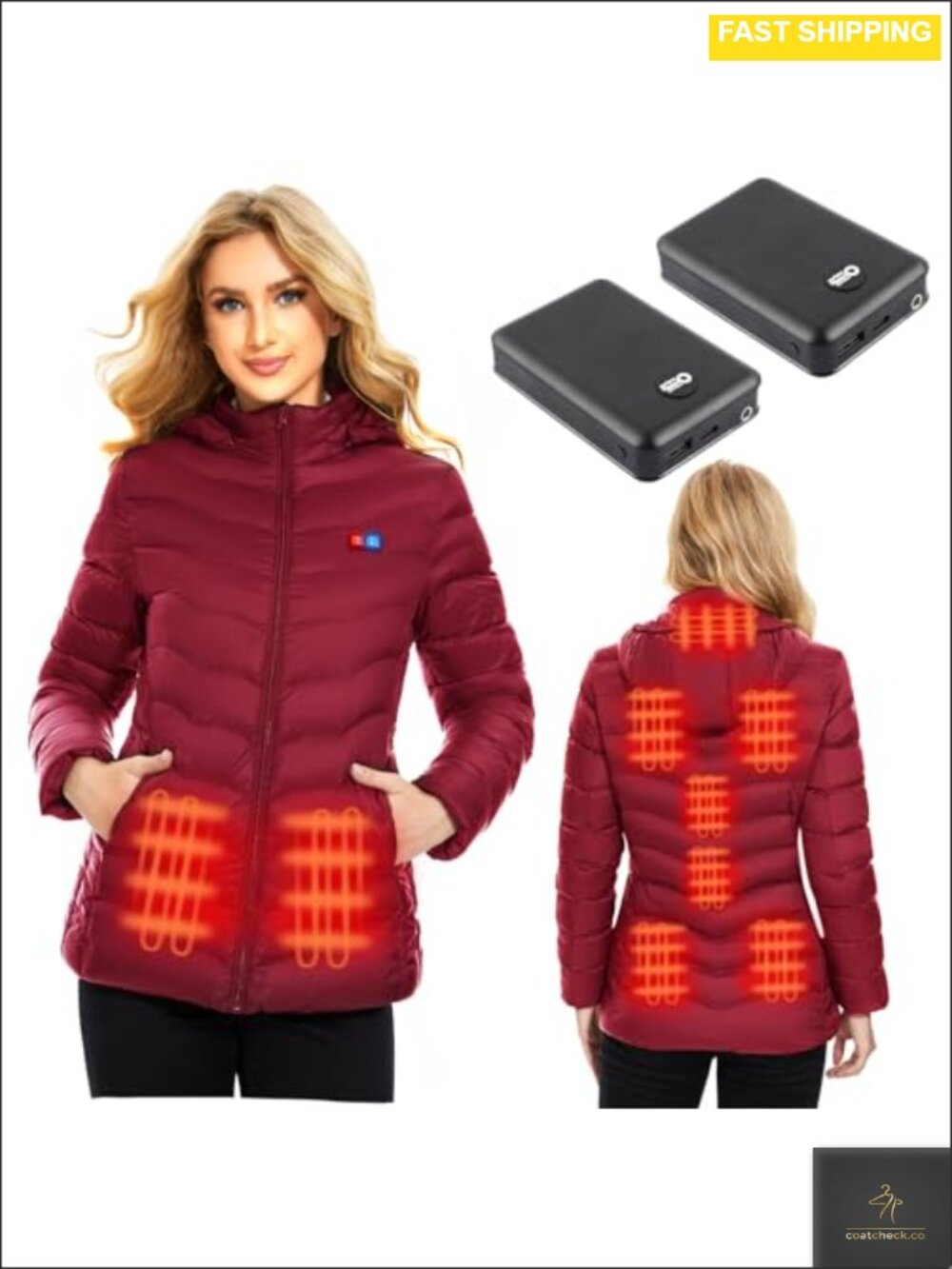 Heated Jacket Women 2PCS 10000mAh Power Bank Slim Fit Winter